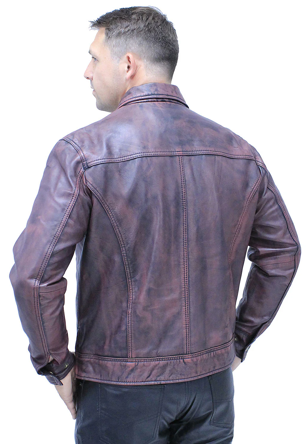1950's Burgundy Distressed Leather Jacket w/CC Pockets #MA1959GR - Image 2