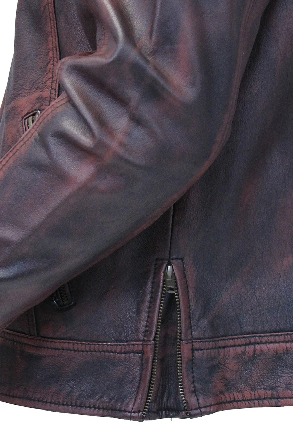 1950's Burgundy Distressed Leather Jacket w/CC Pockets #MA1959GR - Image 5
