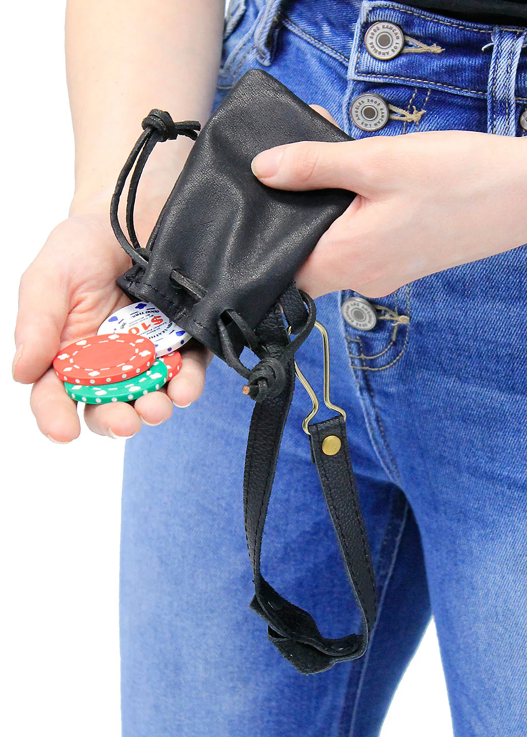 3x4 Leather Drawstring Bag Pouch w/Wrist Strap #P2208WSK - Image 3