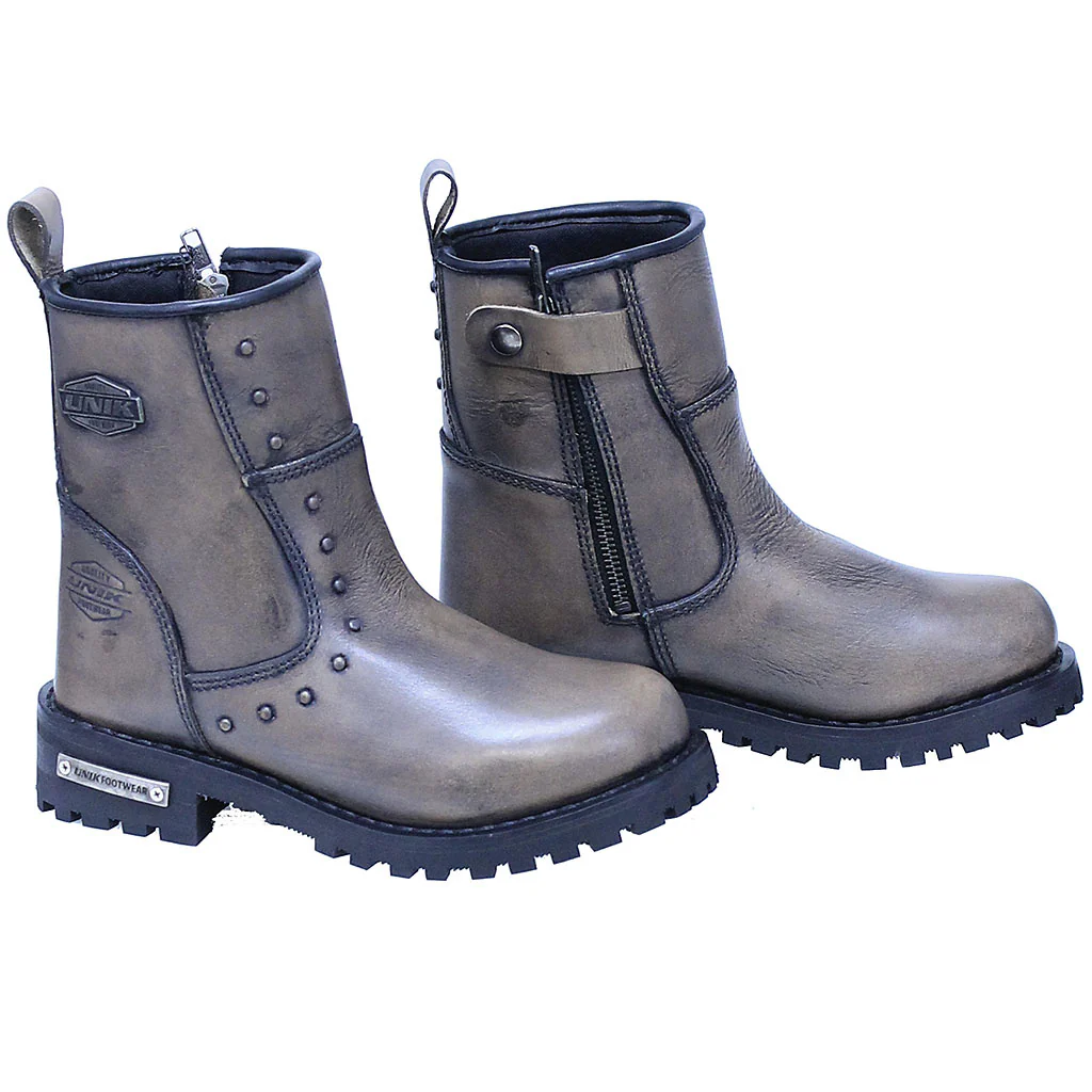7 in Women's Brown Zip Studded Riding Boots #BL12007SZN - Image 3
