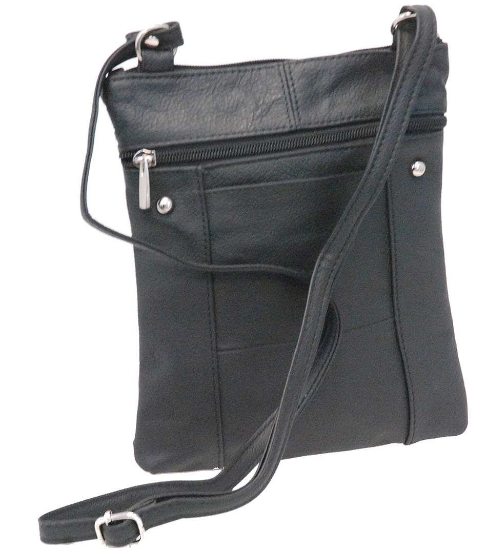 9'' Large Black Leather Side Bag Purse w/Organizer Front Pocket #P004K - Image 2
