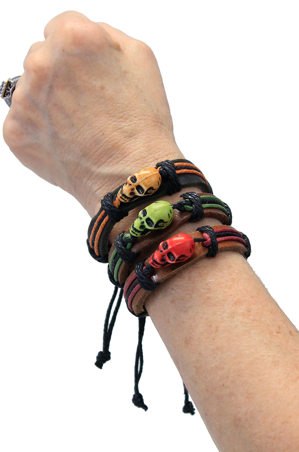 Adjustable Leather Wristband with Colorful Skull #WB336SK