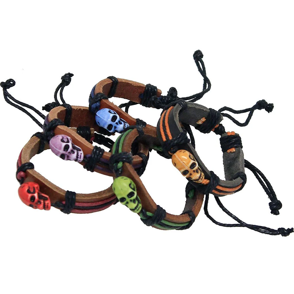 Adjustable Leather Wristband with Colorful Skull #WB336SK - Image 2