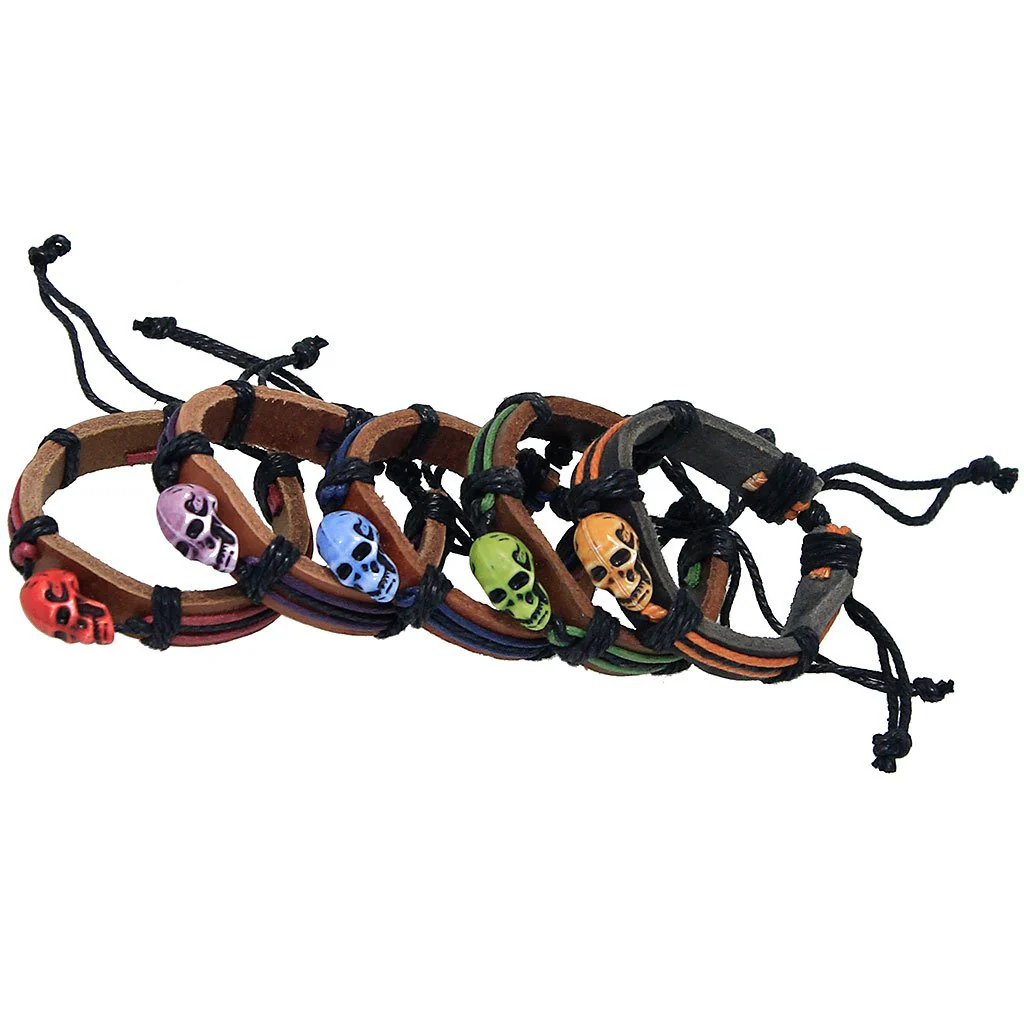 Adjustable Leather Wristband with Colorful Skull #WB336SK - Image 3