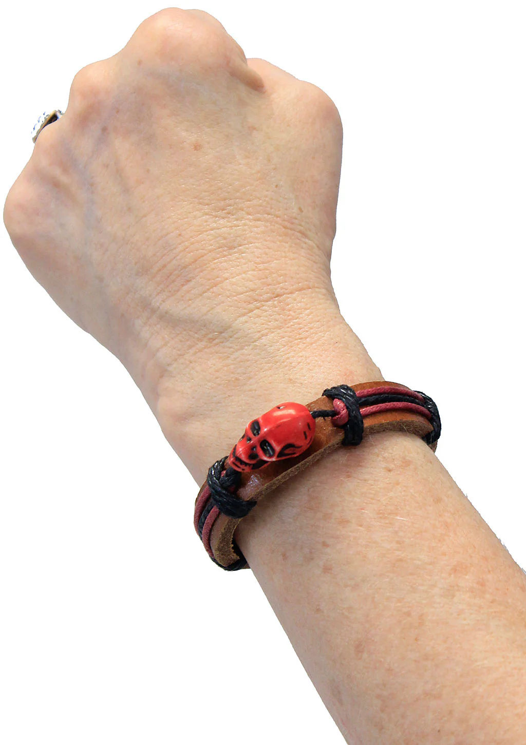 Adjustable Leather Wristband with Colorful Skull #WB336SK - Image 4