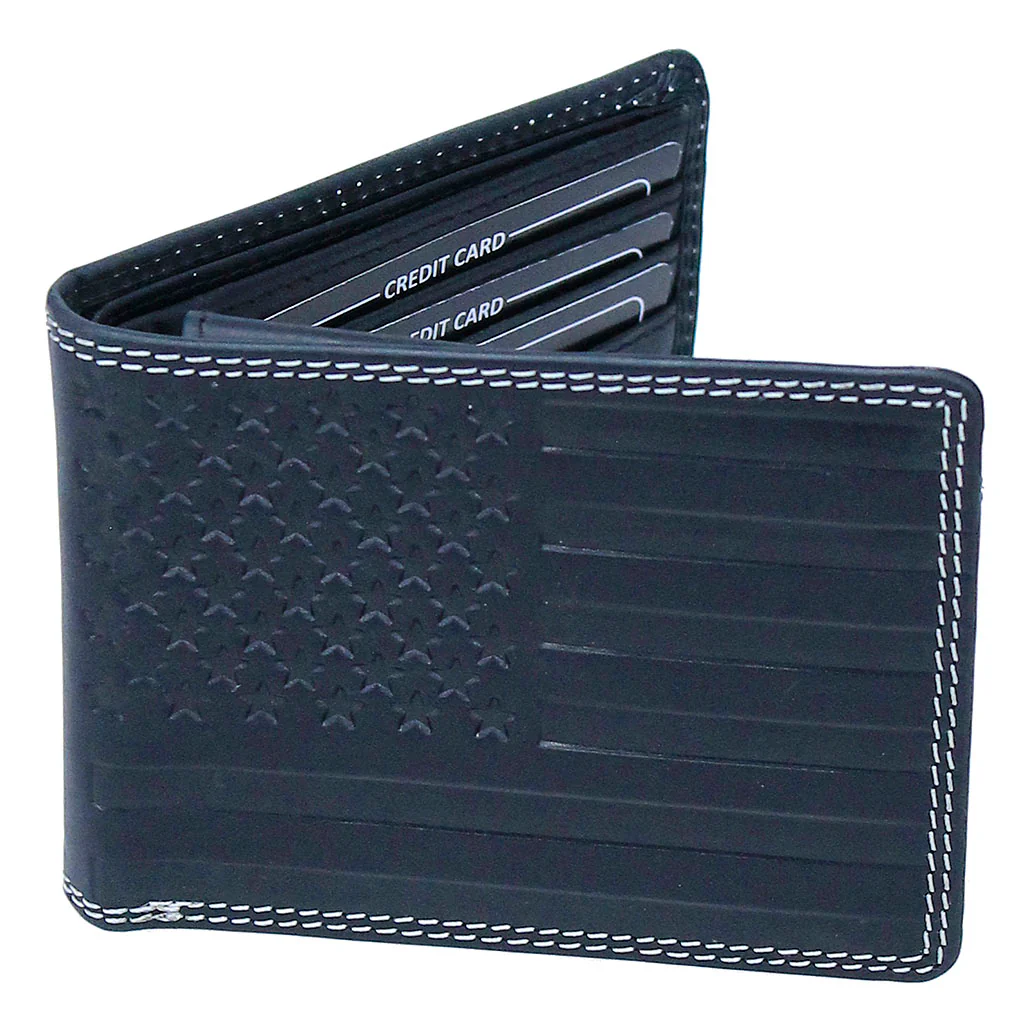 American flag RFID Bifold Leather Wallet in Black #WC040KFLAG