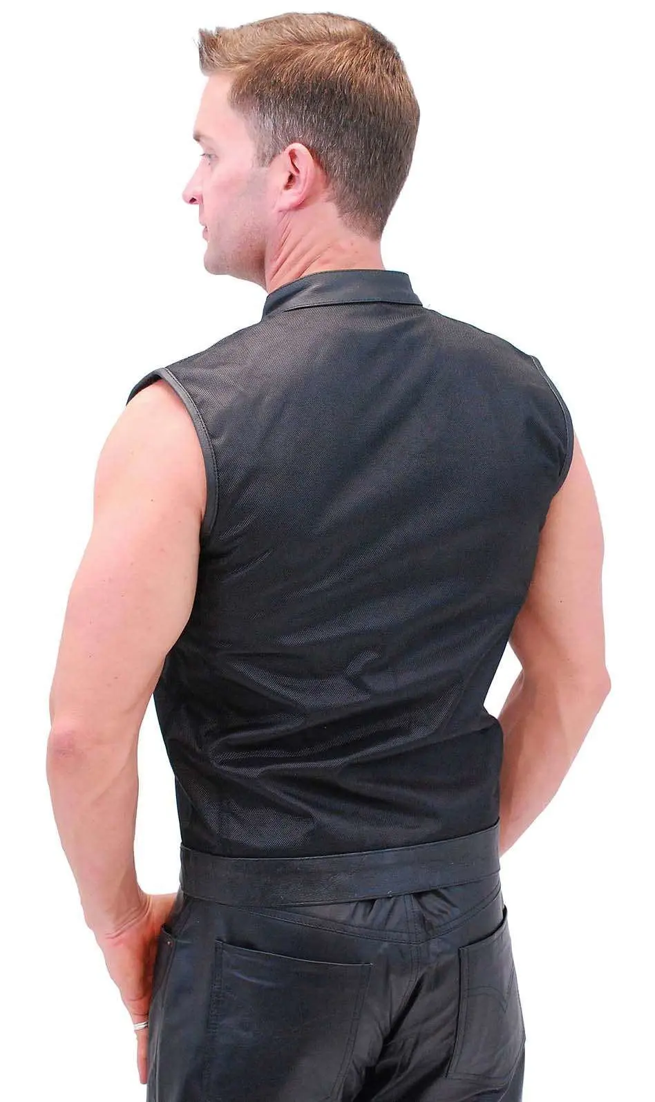 Men's Leather & Nylon Anarchy Biker Club Vest w/Concealed Pockets #VMC720K - Image 2
