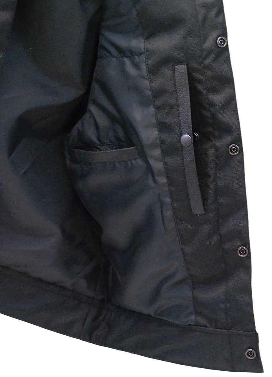 Men's Leather & Nylon Anarchy Biker Club Vest w/Concealed Pockets #VMC720K - Image 3