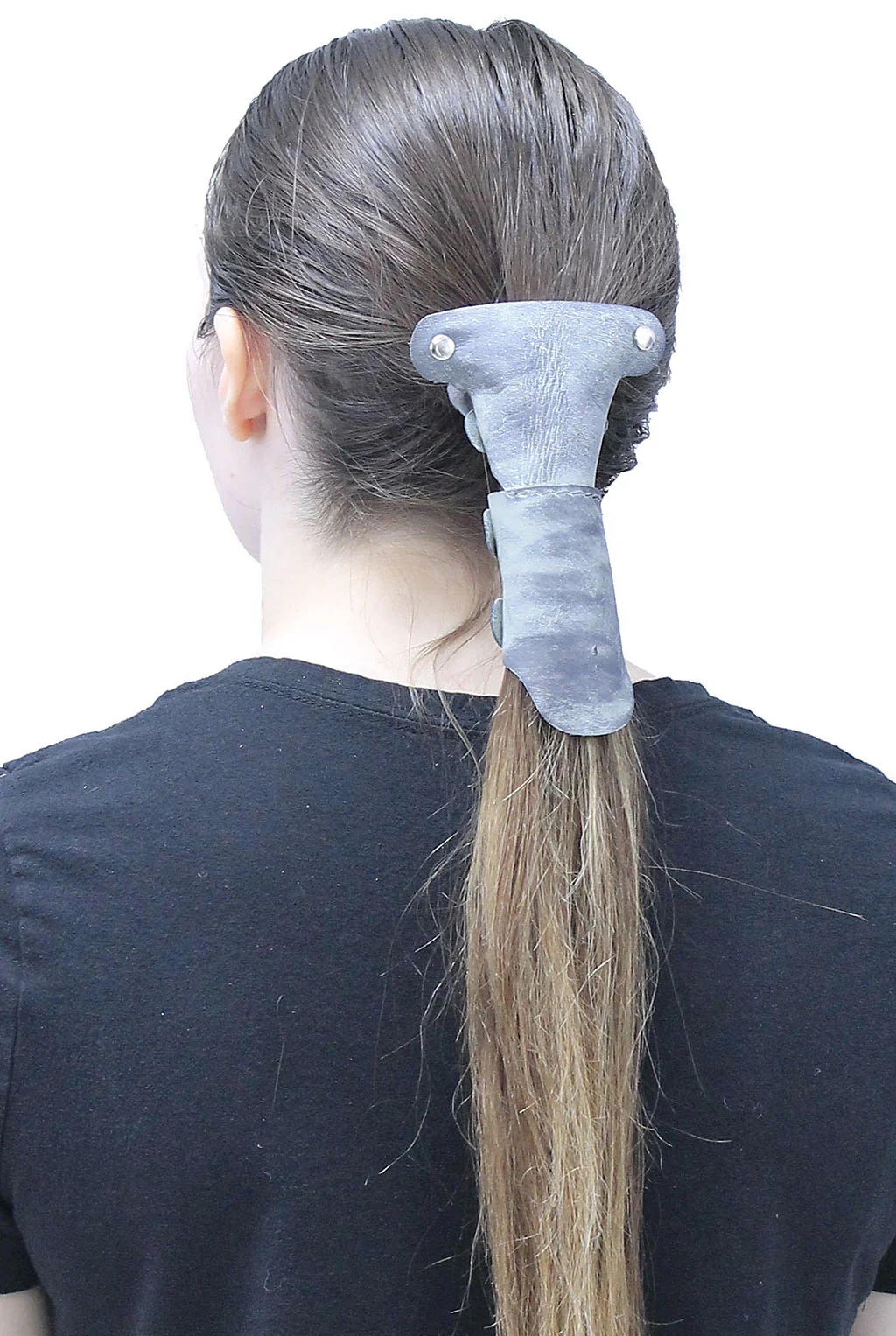 Antiqued Gray Leather Hair Tube with Barrette #AHW2400GY - Image 2