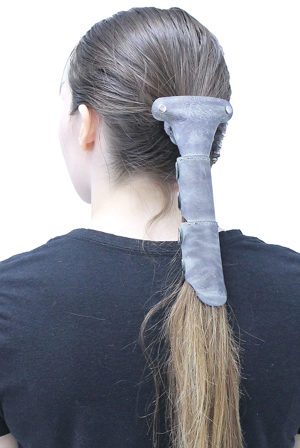 Antiqued Gray Leather Hair Tube with Barrette #AHW2400GY - Image 3