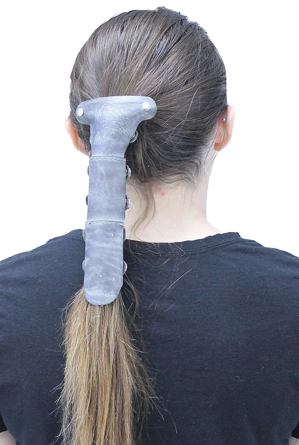 Antiqued Gray Leather Hair Tube with Barrette #AHW2400GY - Image 4