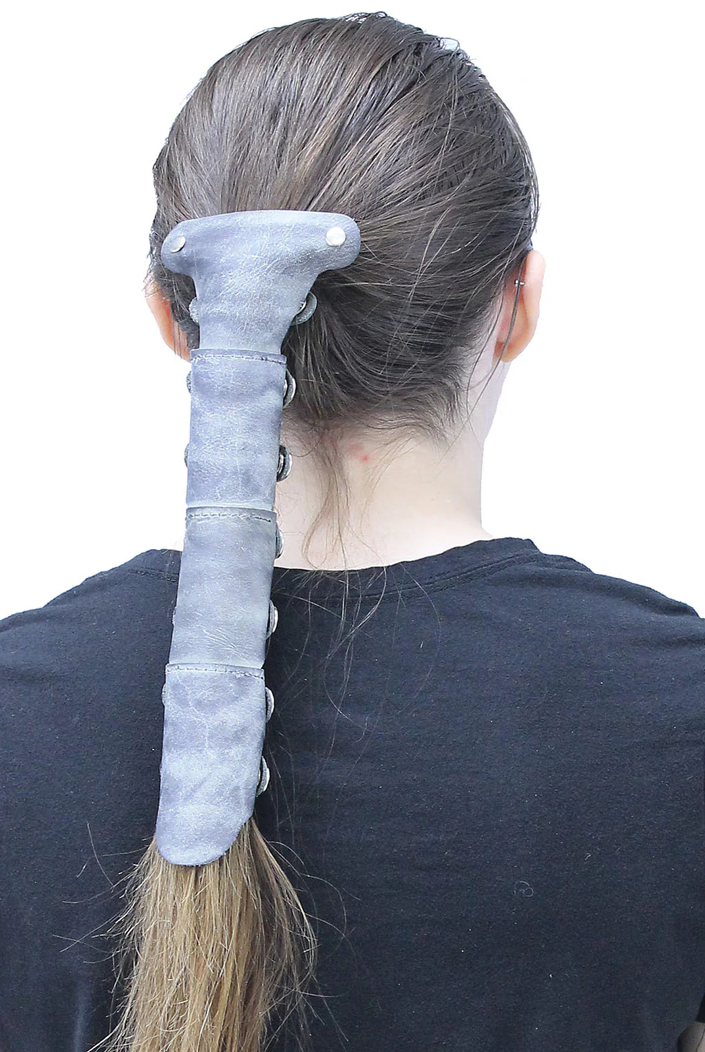 Antiqued Gray Leather Hair Tube with Barrette #AHW2400GY - Image 5