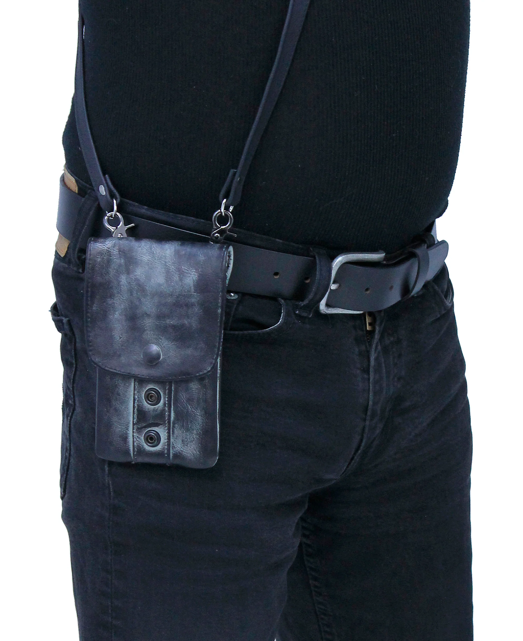 Antiqued Leather Clip-On Case w/Removable Strap USA #PKK18093GY