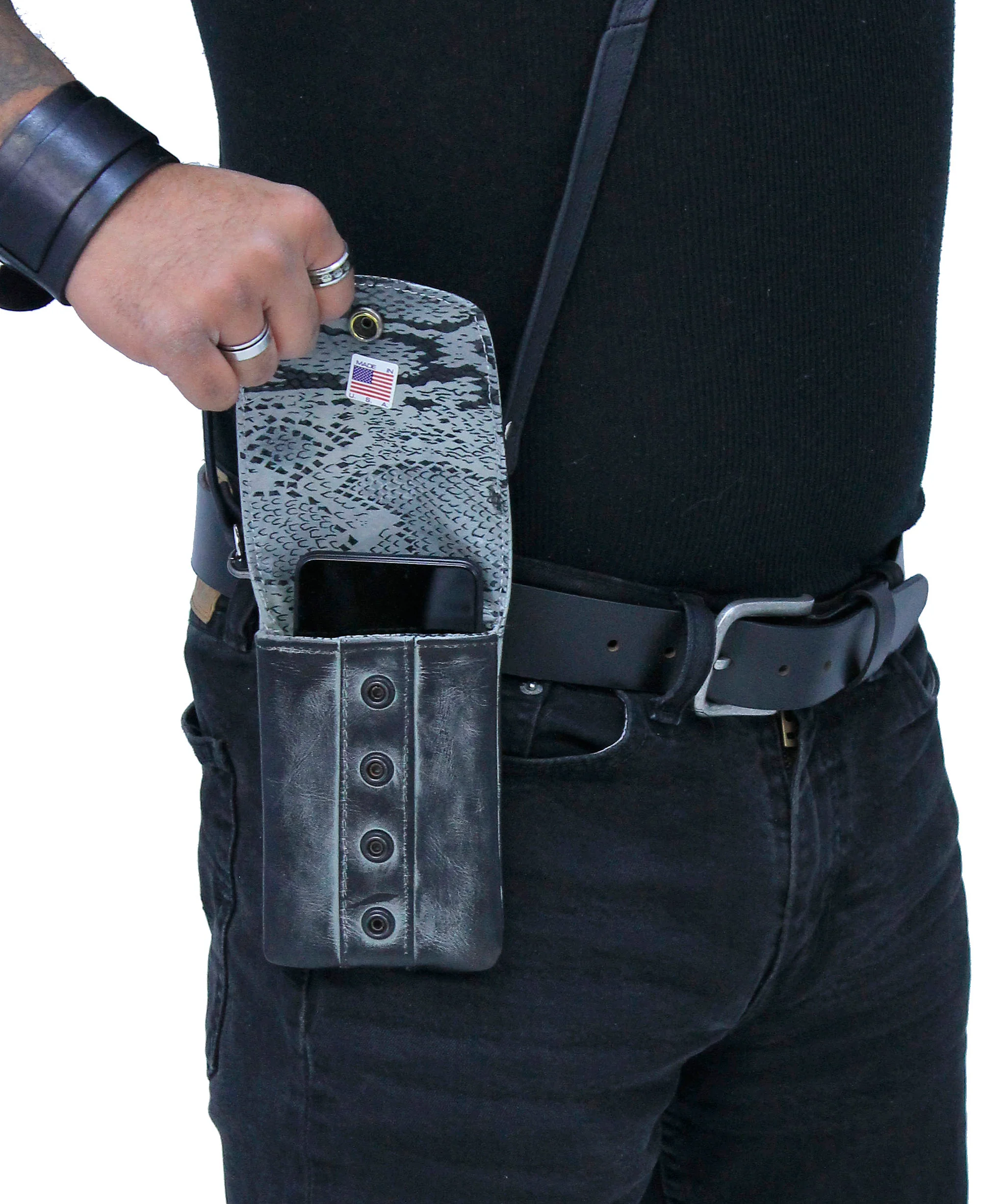 Antiqued Leather Clip-On Case w/Removable Strap USA #PKK18093GY - Image 2