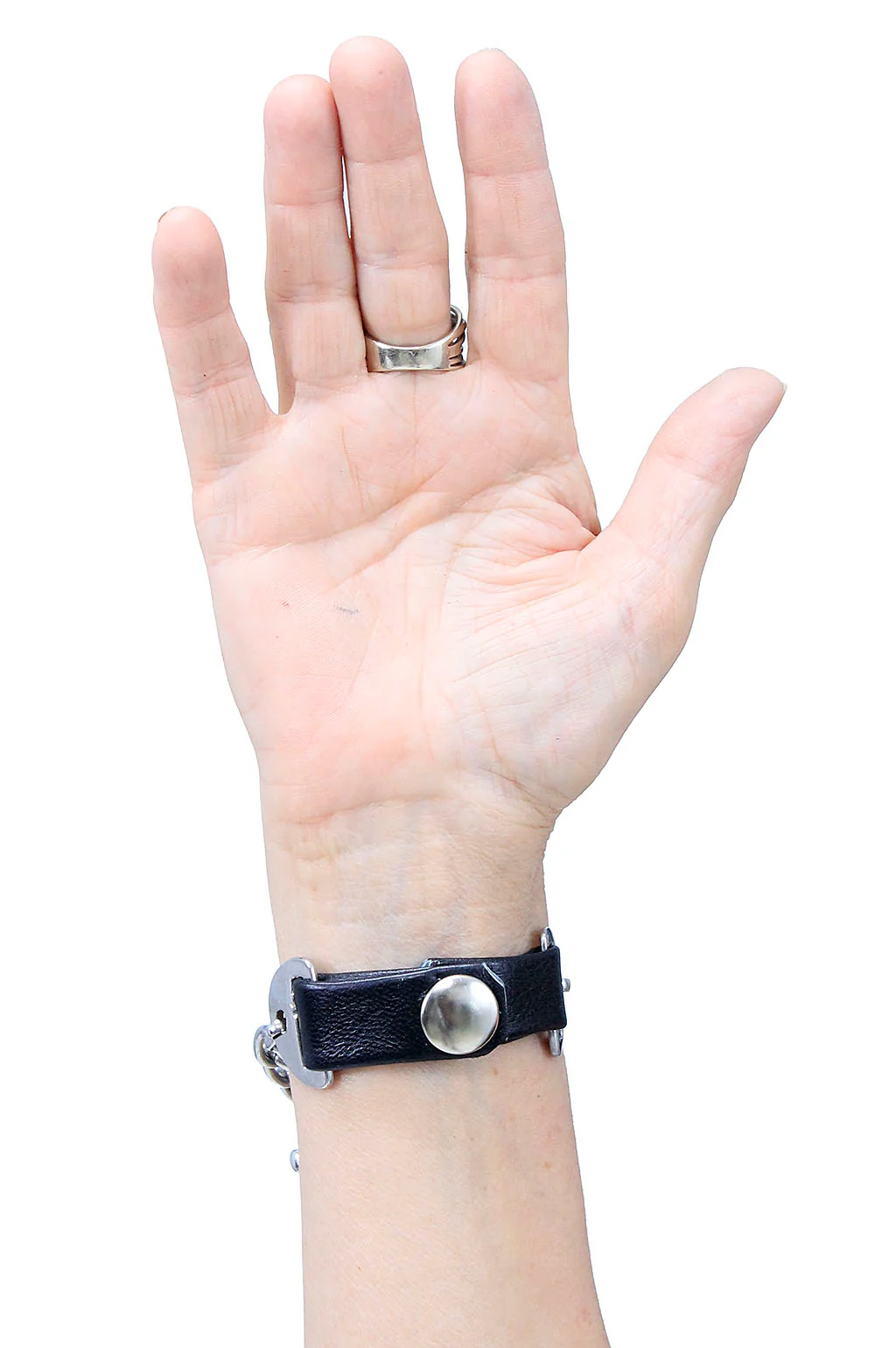 Bar and Chain Wristband with Leather Snap ends #WB190BC - Image 3