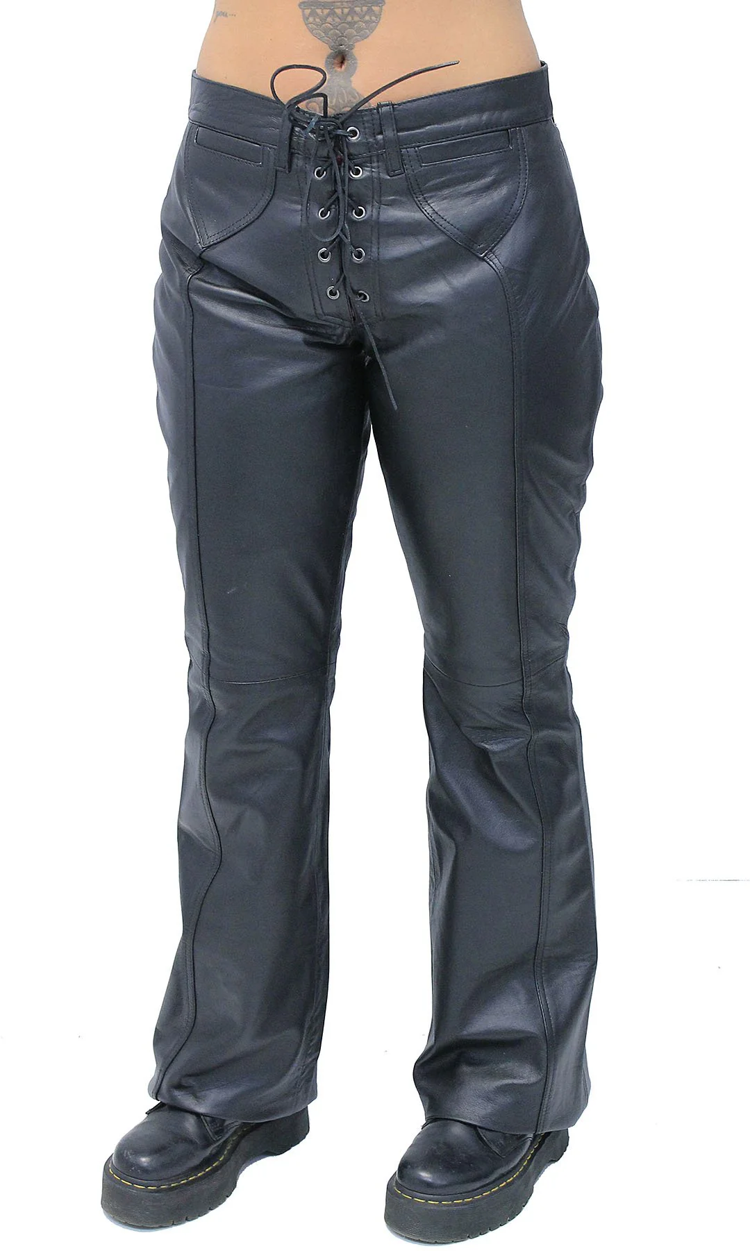 Bell Bottom Lace Up Genuine Leather Pants for Women #LP2071LK (4-18) - Image 2