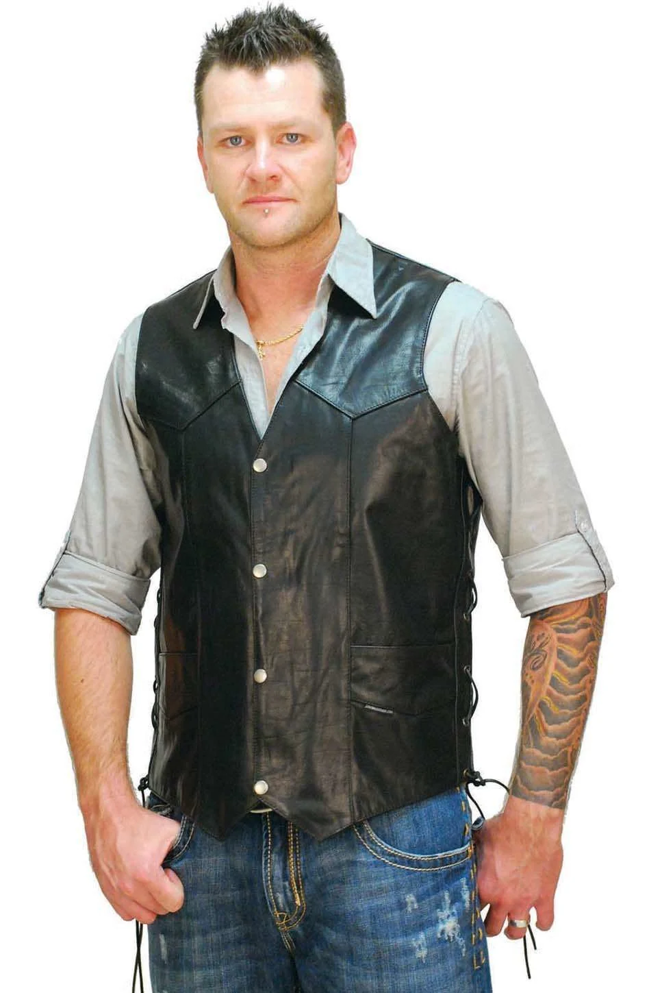 Big & Tall Leather Vest w/Side Lacing #VM605LT - Image 2