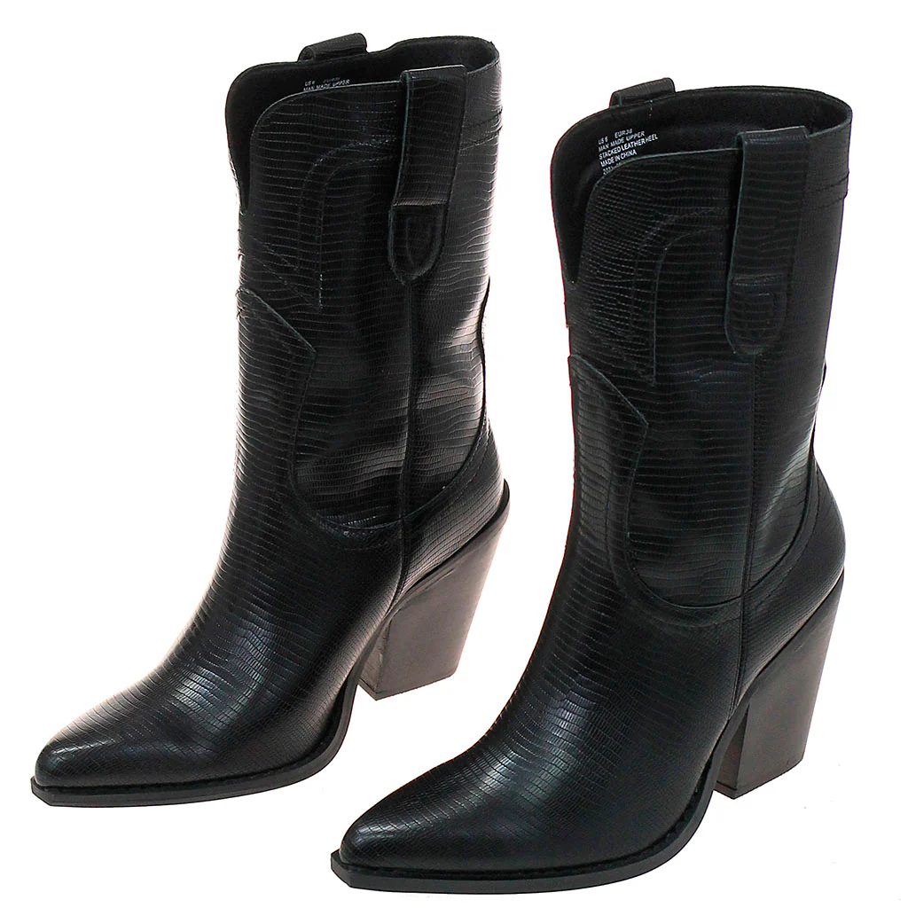 Black 10" Ladies Lizard Embossed Cowgirl Boots #BLC04K-MILES