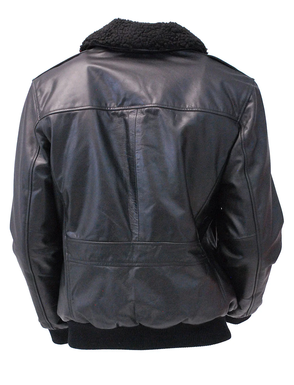 Black Classic A2 Leather Bomber Jacket w/Removable Collar #M2190K - Image 3