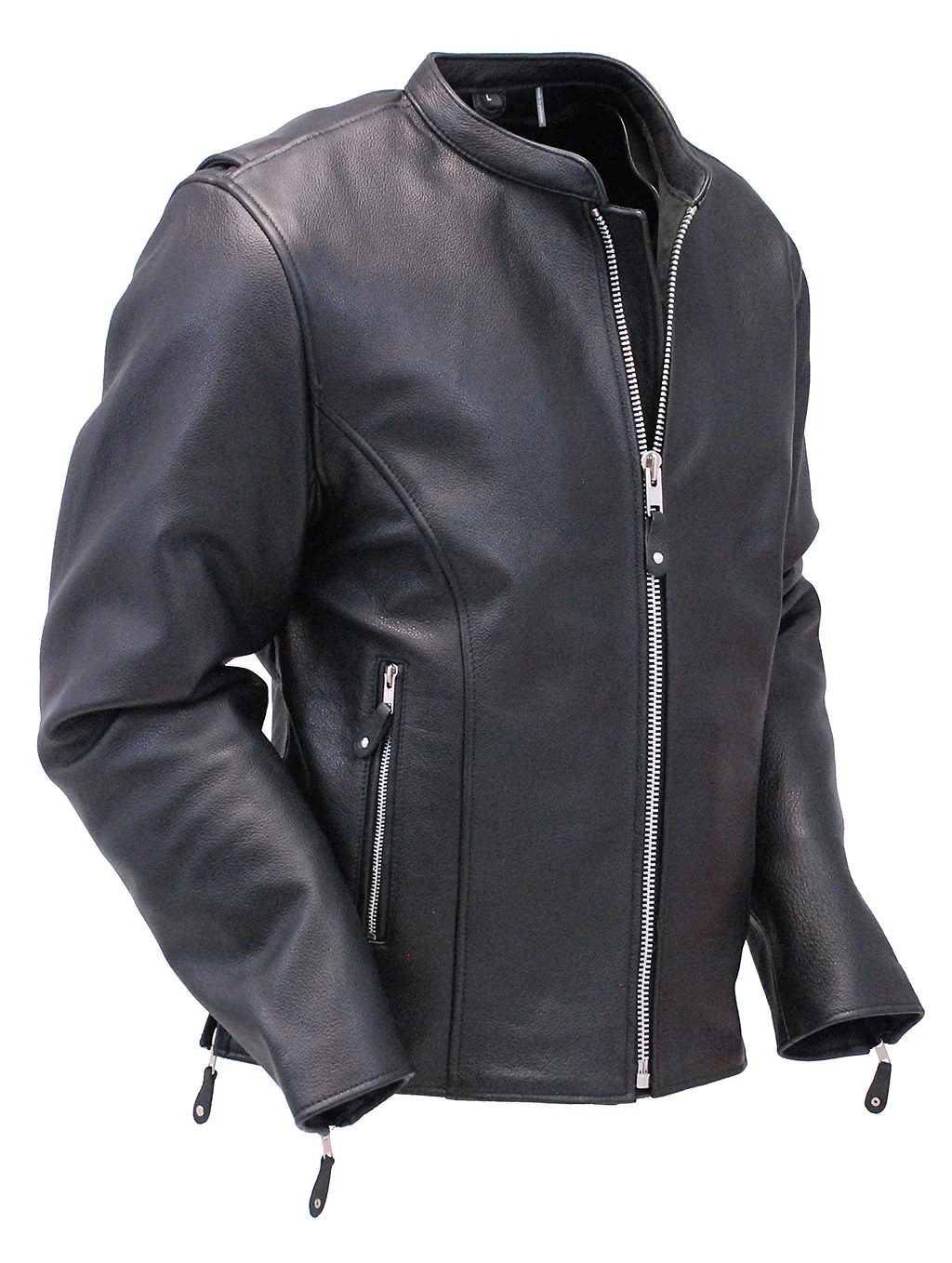 Black Cafe Racer Leather Motorcycle Jacket #M570Z - Image 5