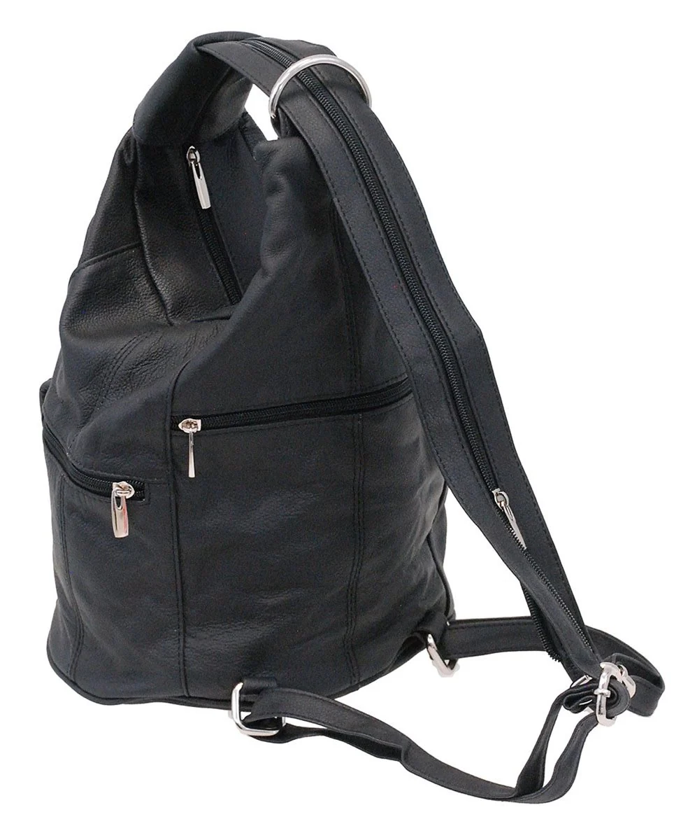 Black Cowhide Expandable Shoulder Bag Backpack #BP3610K - Image 2