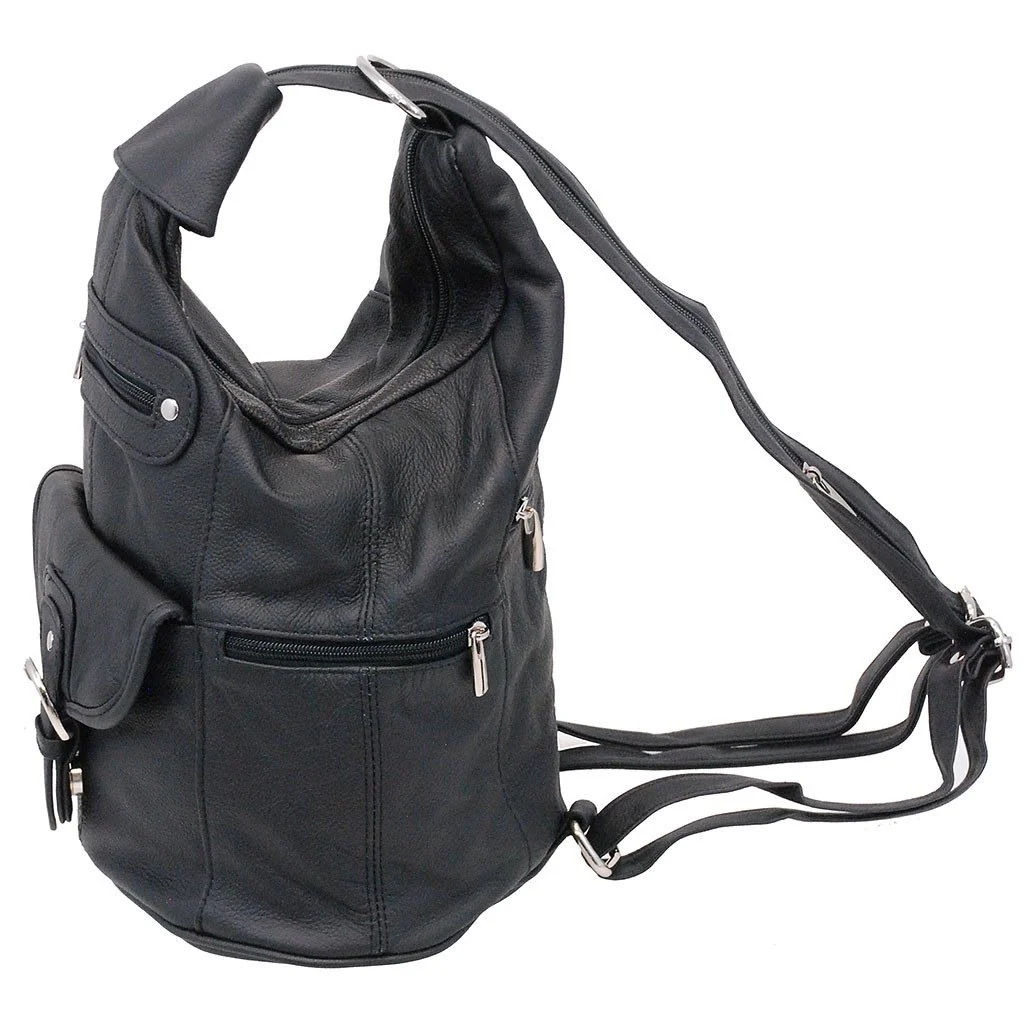 Black Cowhide Expandable Shoulder Bag Backpack #BP3610K - Image 3