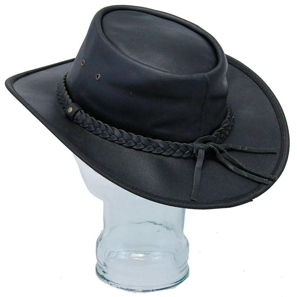 Black Crushable leather Outback Hat #H92310K - Image 2
