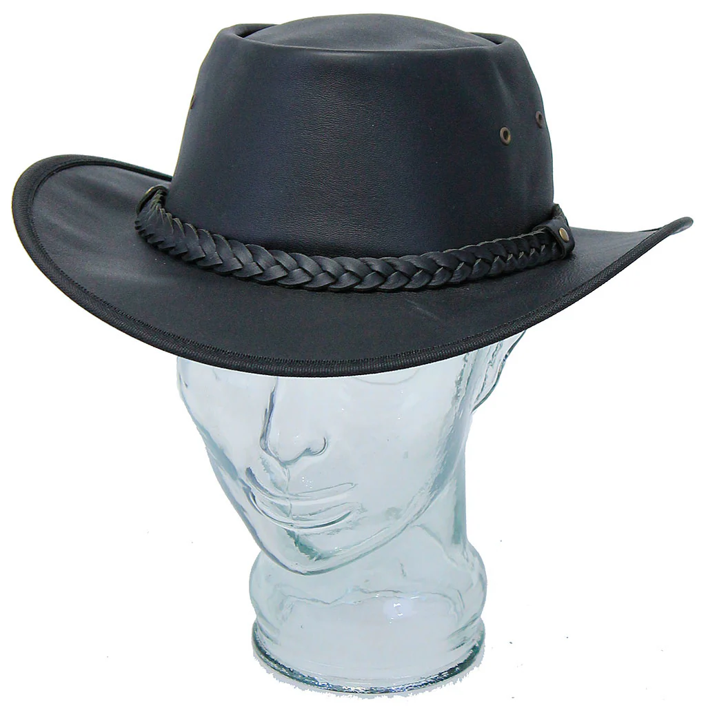 Black Crushable leather Outback Hat #H92310K - Image 3