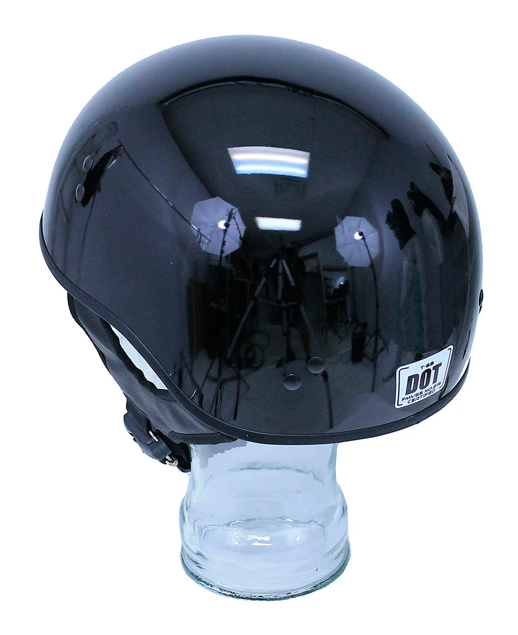Black D.O.T. Shiny Black Half Helmet #H100K - Image 2