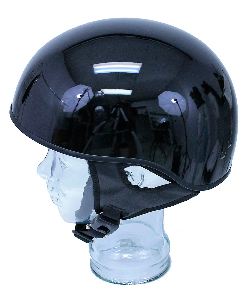 Black D.O.T. Shiny Black Half Helmet #H100K - Image 3