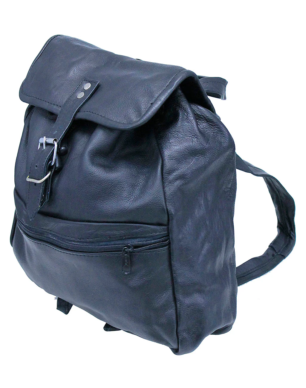 Black Leather Backpack Purse with Buckle Flap #BP1304K - Image 3