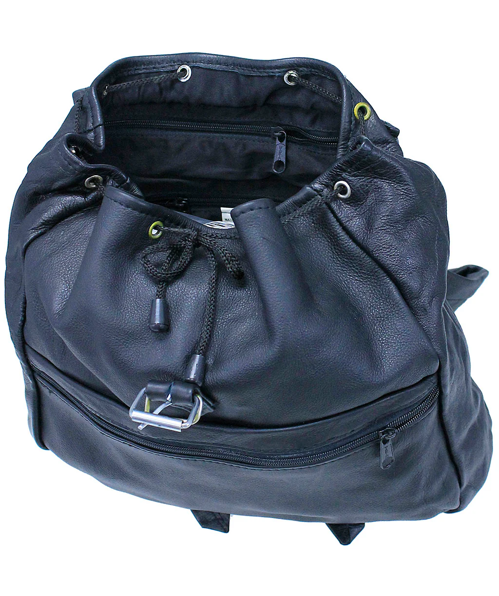 Black Leather Backpack Purse with Buckle Flap #BP1304K - Image 4