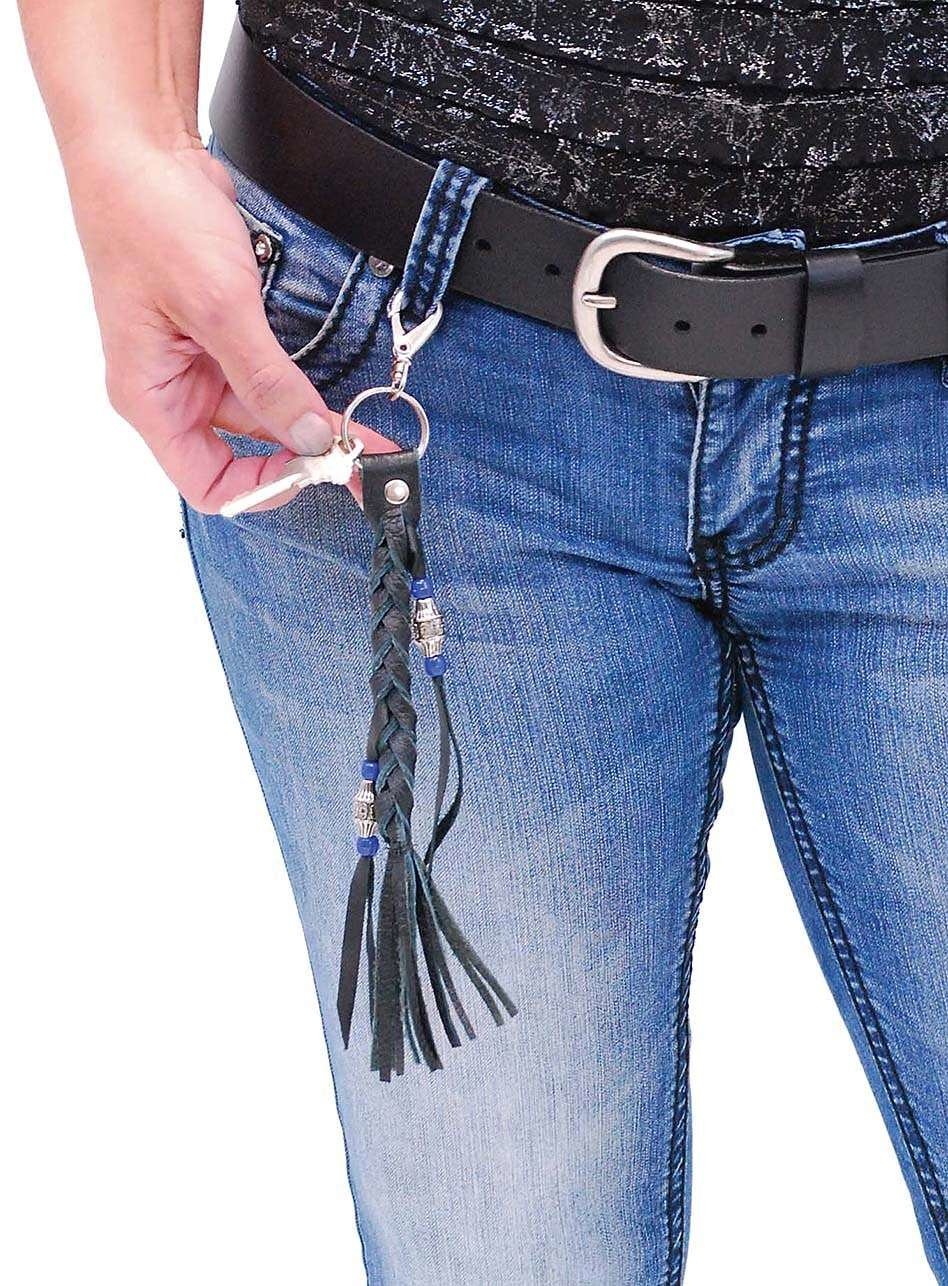 Black Leather Braid & Bead Key Chain #AKC9038K - Image 3