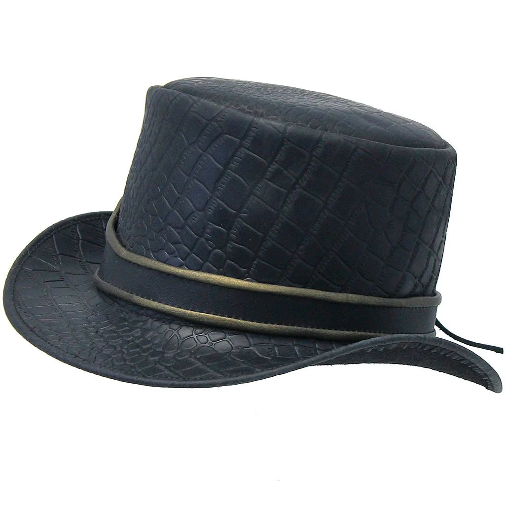 Black Leather Crocodile Eye Tophat #H2205EYEK () - Image 3