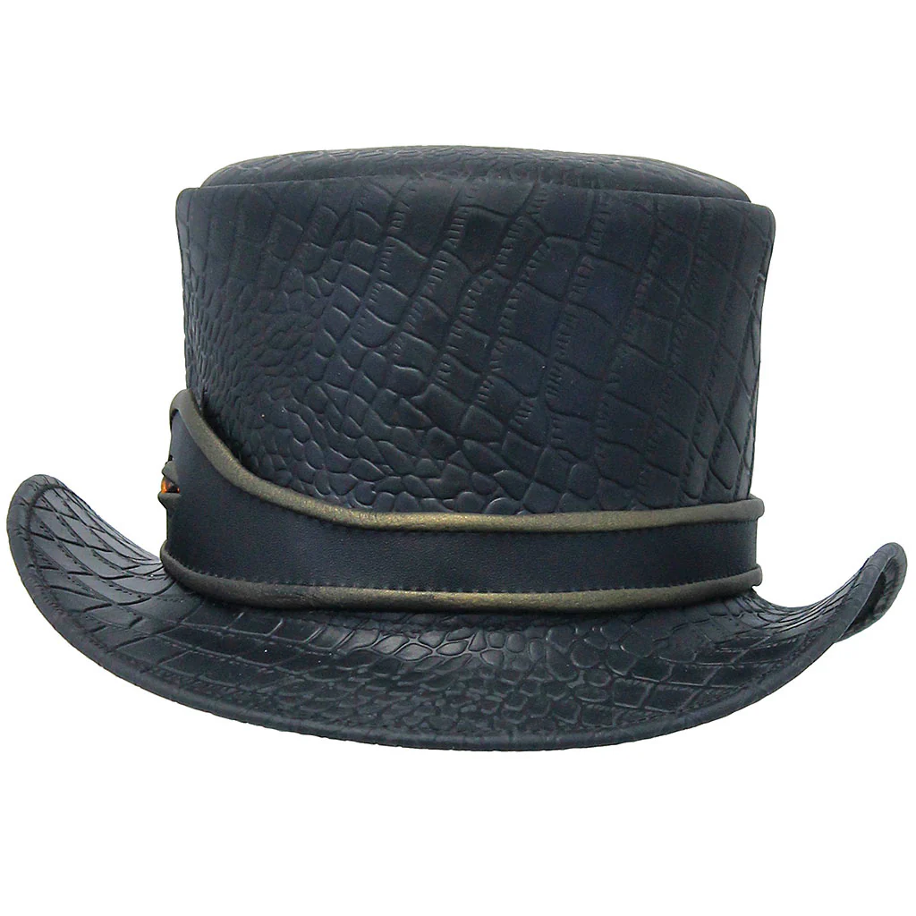 Black Leather Crocodile Eye Tophat #H2205EYEK () - Image 4