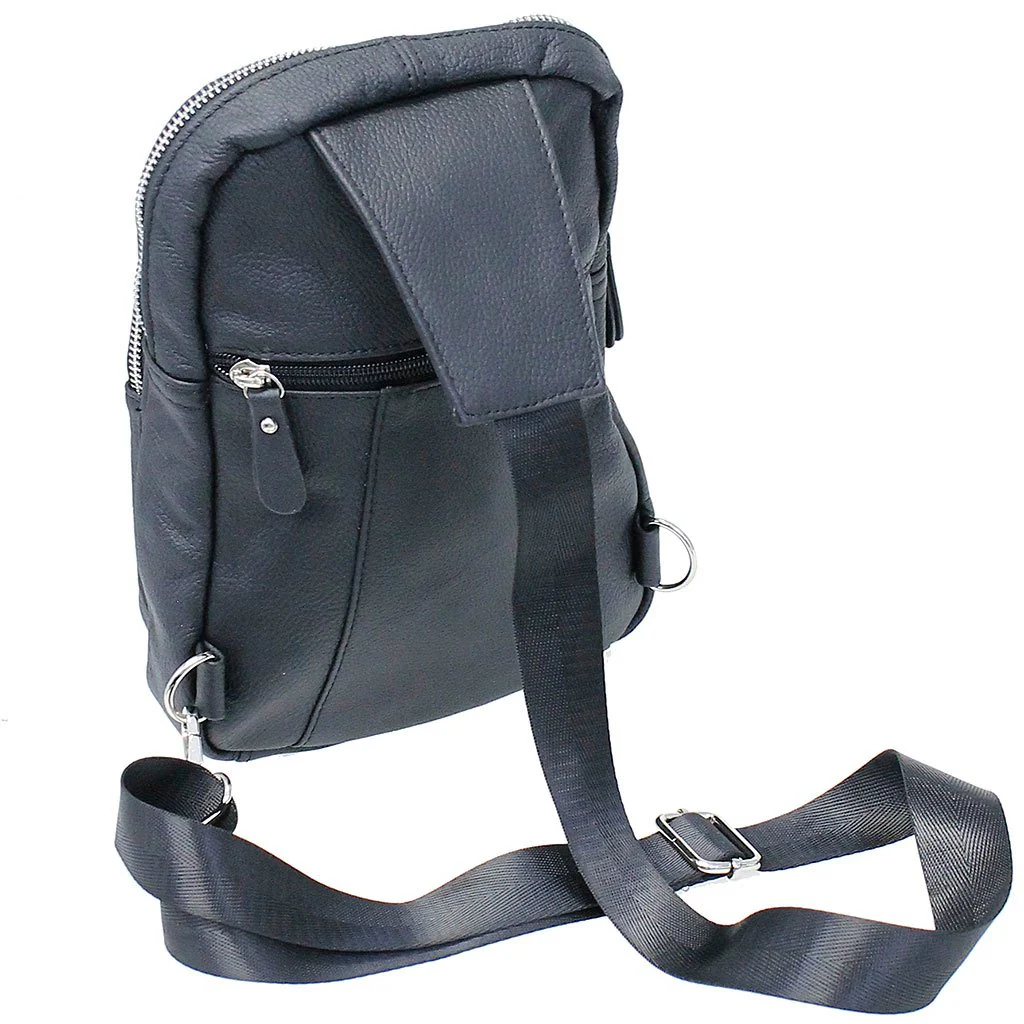 Black Leather Cross Body Sling Bag Pack #BP0040K - Image 2