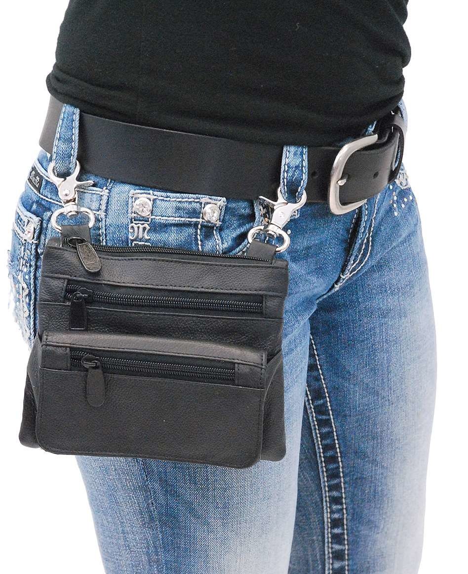 Black Leather Double Clip Pouch Hip Klip Bag for Larger Cell Phones #PKK30970K () - Image 2