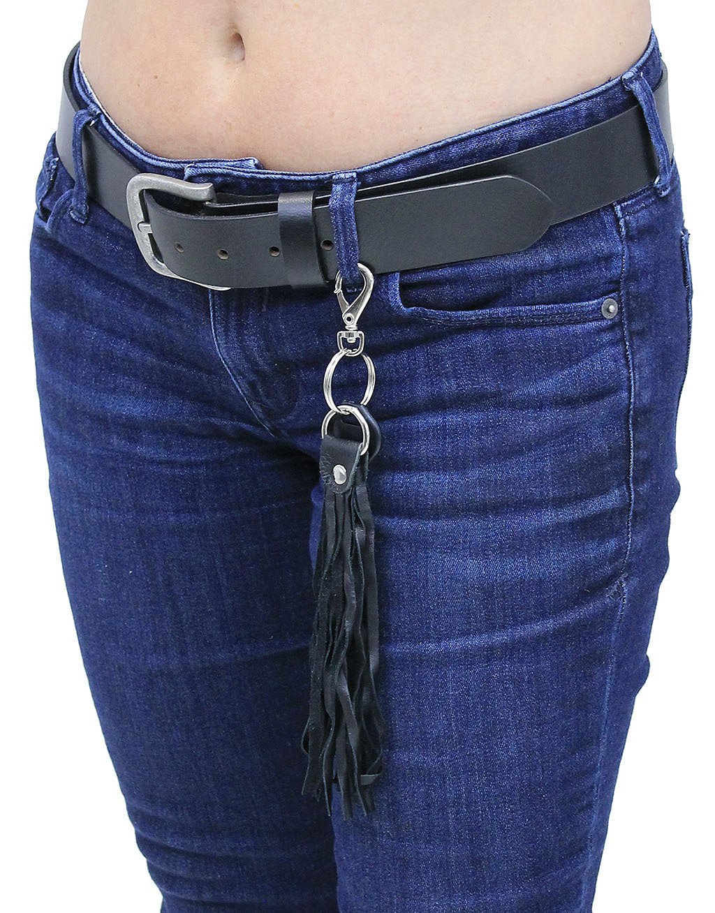 Black Genuine Leather Fringe Key Chain #KC1800K - Image 3