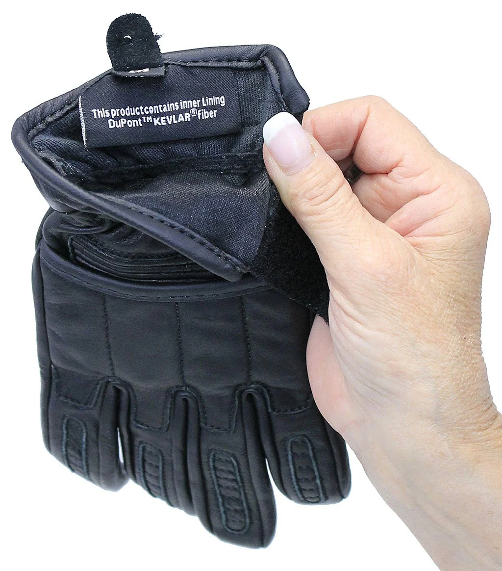 Women's Black Leather Padded Riding Gloves w/Cell Phone Fingertips #G81690K - Image 3