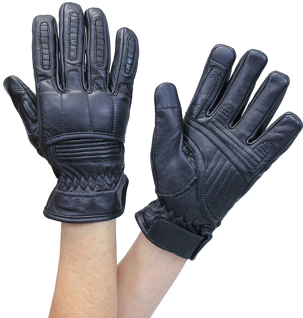 Women's Black Leather Padded Riding Gloves w/Cell Phone Fingertips #G81690K - Image 4