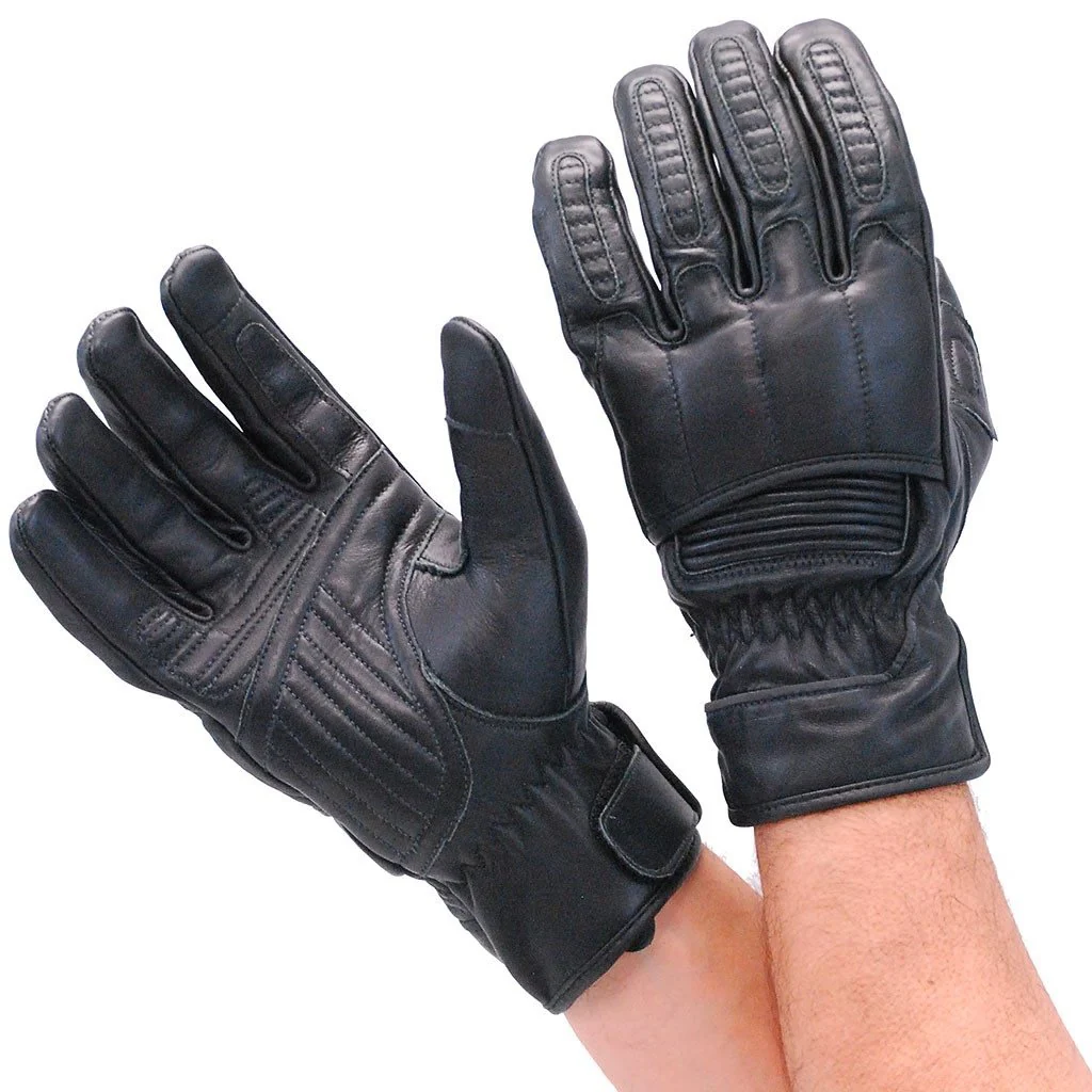 Women's Black Leather Padded Riding Gloves w/Cell Phone Fingertips #G81690K - Image 5