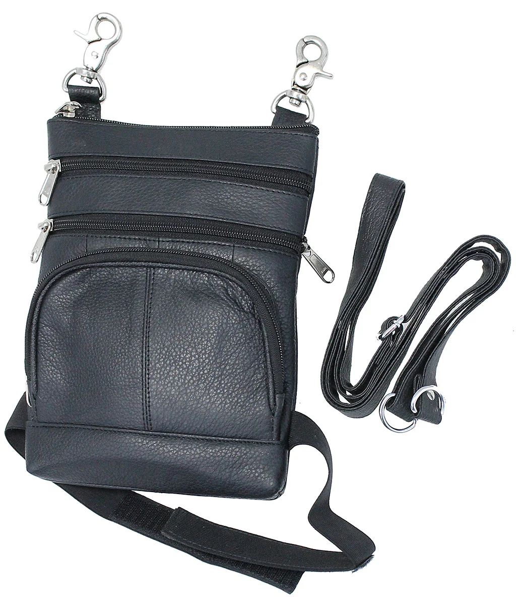 Black Leather Side Purse, Thigh Bag & Hip Clip Pouch #TB830K - Image 8