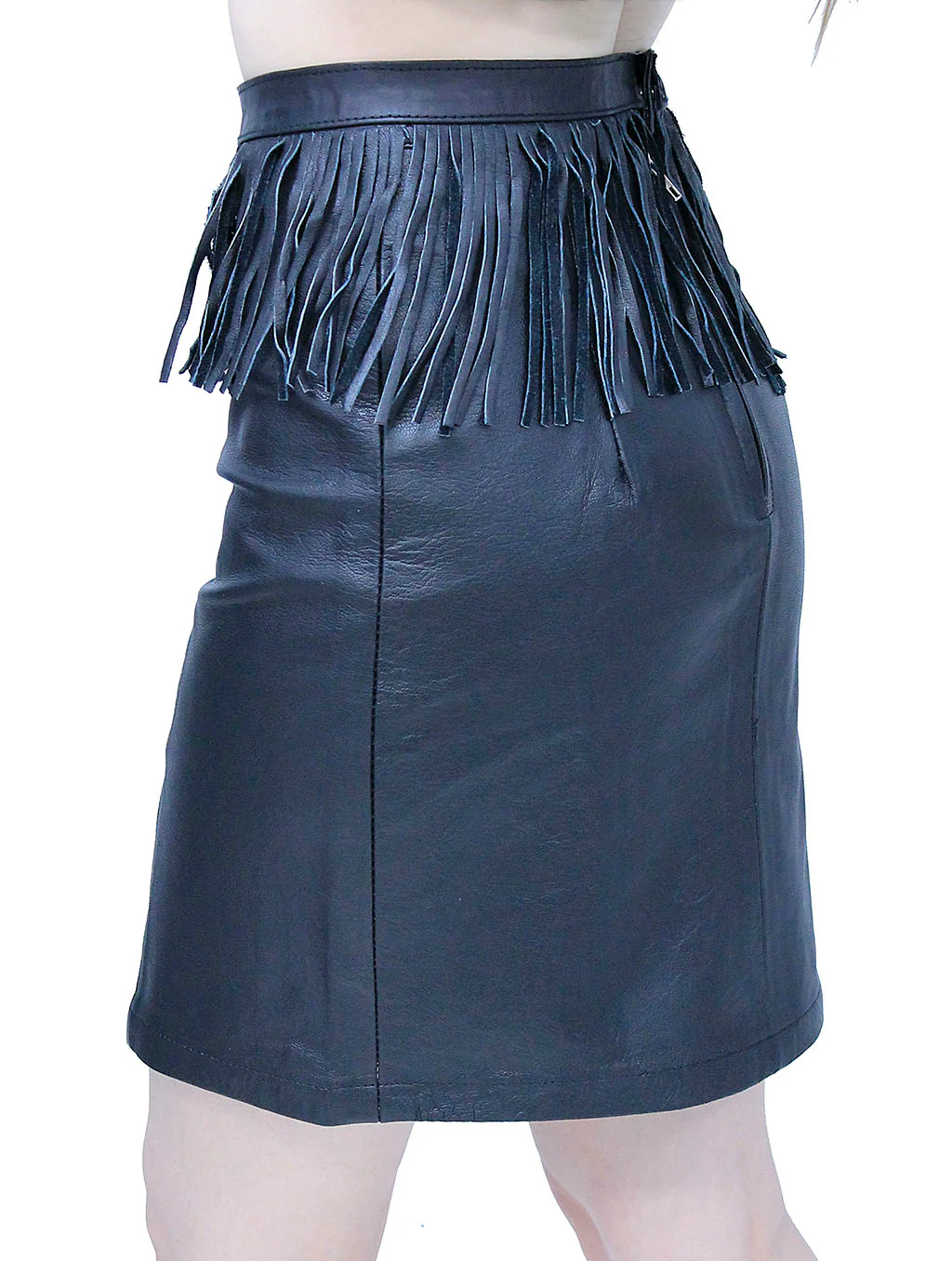 Black Leather Skirt with Fringe #SK191FK - Image 3