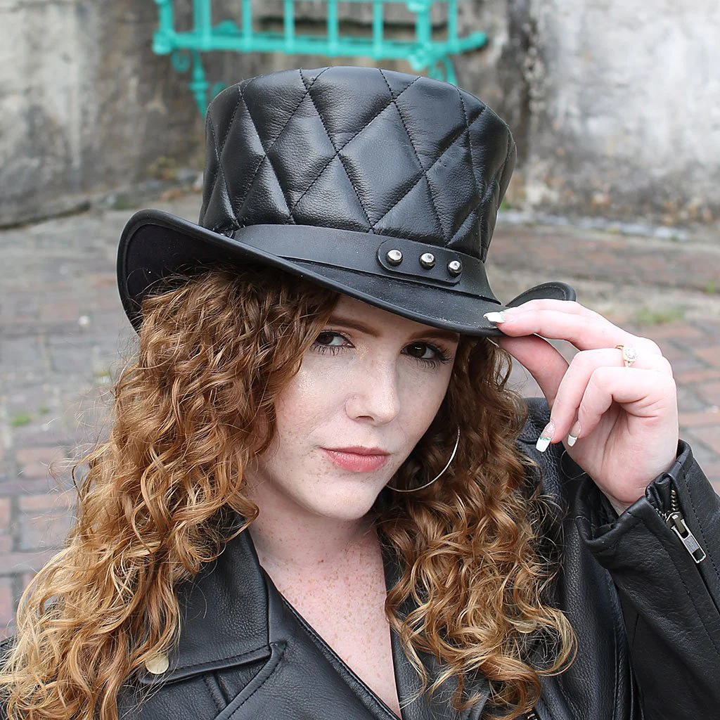 Black Quilted Leather Tophat #H2207QK () - Image 2