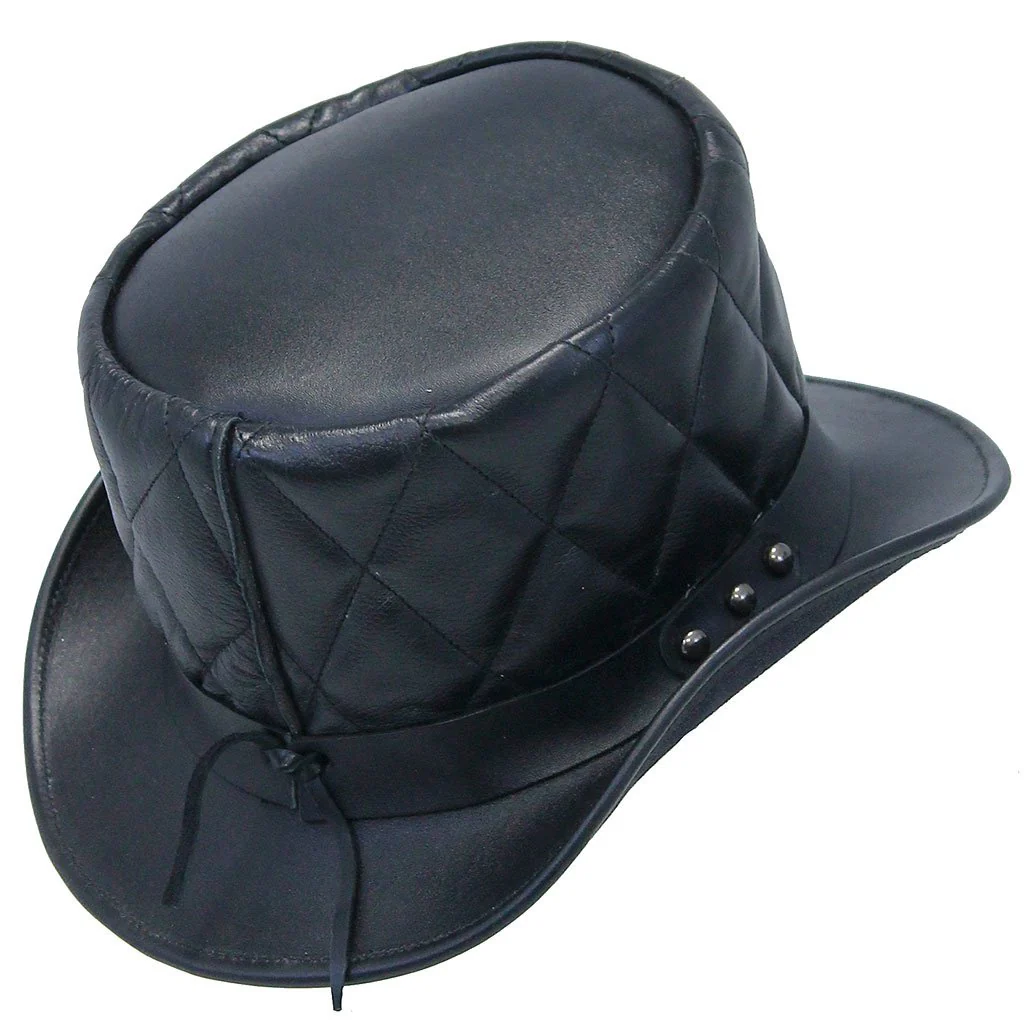 Black Quilted Leather Tophat #H2207QK () - Image 3