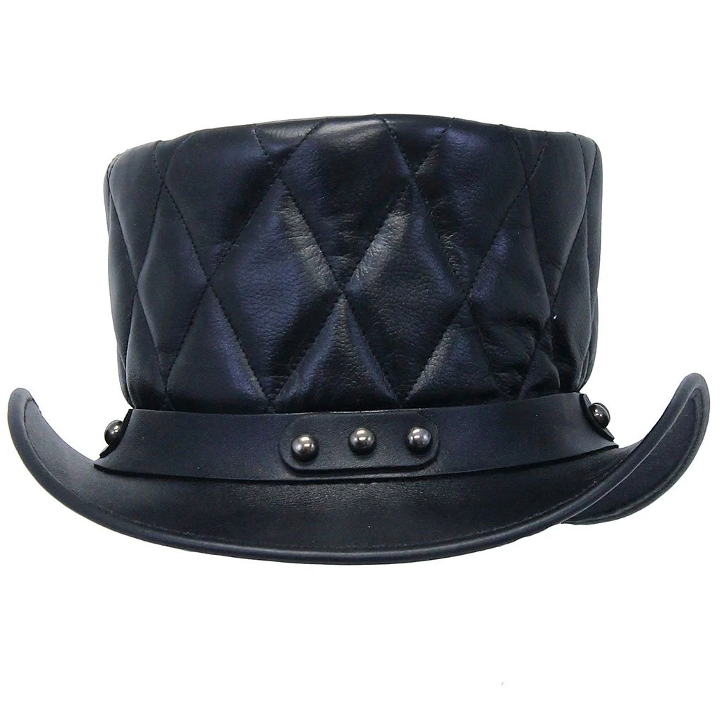 Black Quilted Leather Tophat #H2207QK () - Image 4