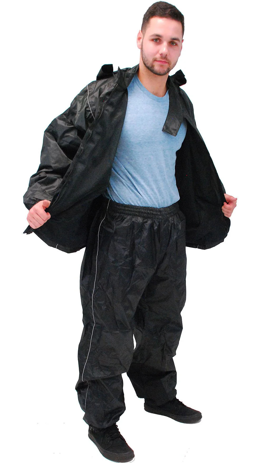 Black Rain Suit with Reflector Trim - 2 pc Set #RS1039K - Image 3