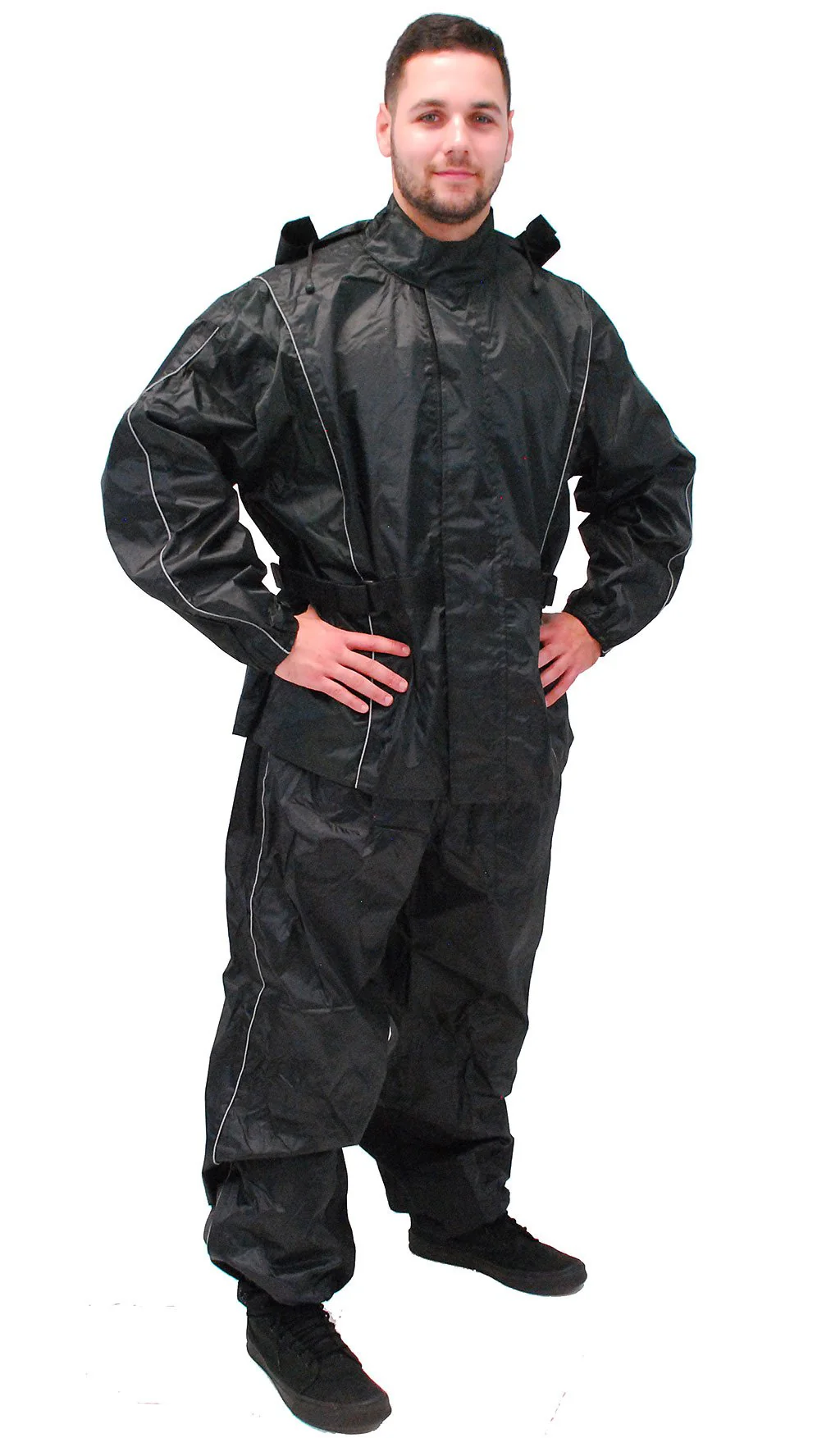 Black Rain Suit with Reflector Trim - 2 pc Set #RS1039K - Image 4