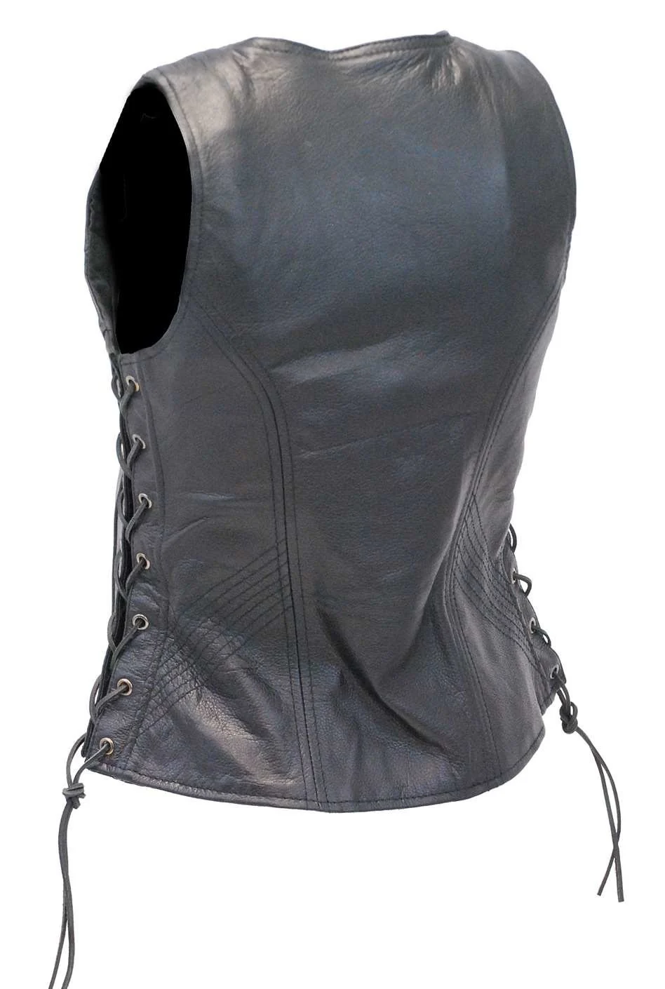 Black Women's Concealed Pockets Side Lace Leather Zip Vest #VL4531GLK - Image 2