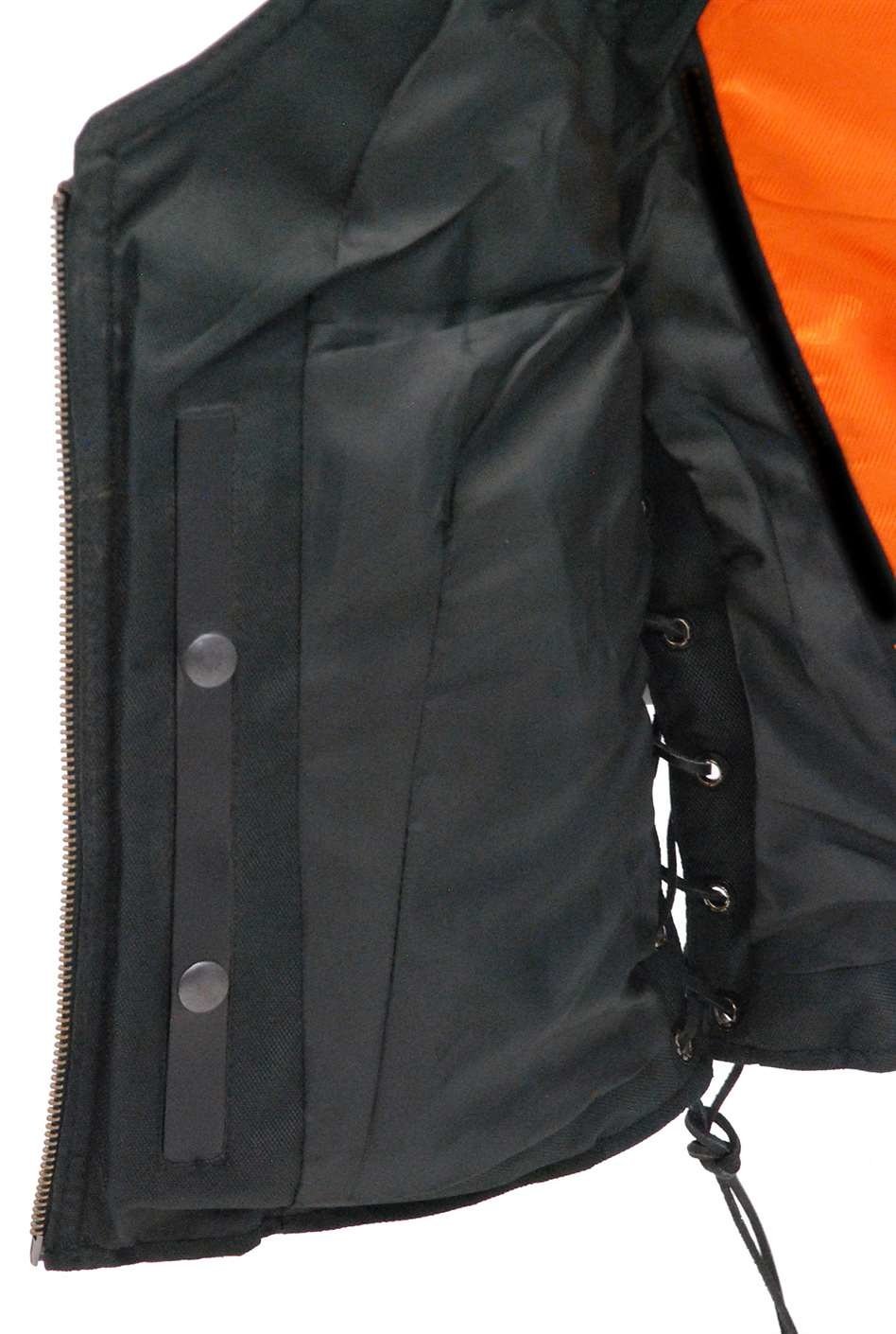 Black Women's Concealed Pockets Side Lace Leather Zip Vest #VL4531GLK - Image 4